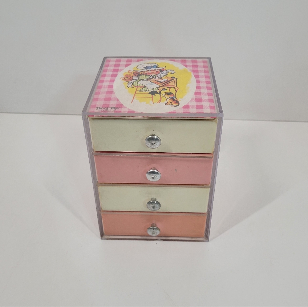 Vtg 70's Polly Pal Gingham  Girl Pink Plastic Accessory Organizer Drawers Box